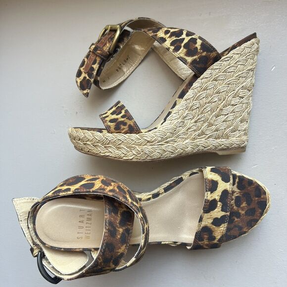 Stuart Weitzman X-Ray Animal Print Fabric Wide Strap Espadrille Wedge Sandal 7 M - Picture 12 of 16